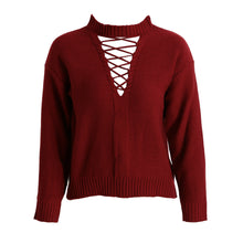 lace up knitted sweater women long sleeve turtleneck casual pullover hollow out basic knit tops jumper pull femme J4U66