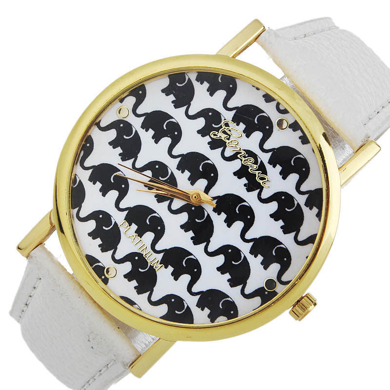 Fashion Ladies Women Quartz Boat Elephant Leather Wrist Watch J4U66