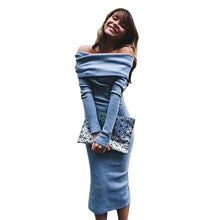 Fashion Lady Long Sleeve Off Shoulder Party Cocktail Pullover Dress Slim Pencil J4U66