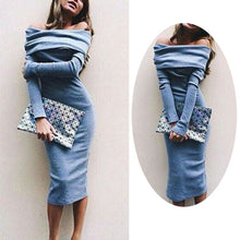 Fashion Lady Long Sleeve Off Shoulder Party Cocktail Pullover Dress Slim Pencil J4U66