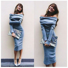 Fashion Lady Long Sleeve Off Shoulder Party Cocktail Pullover Dress Slim Pencil J4U66