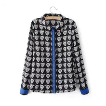 leopard head print-shirtss womens blouse turn down collar long sleeve chiffon blouse plus size blusas women tops black J4U66