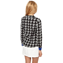 leopard head print-shirtss womens blouse turn down collar long sleeve chiffon blouse plus size blusas women tops black J4U66