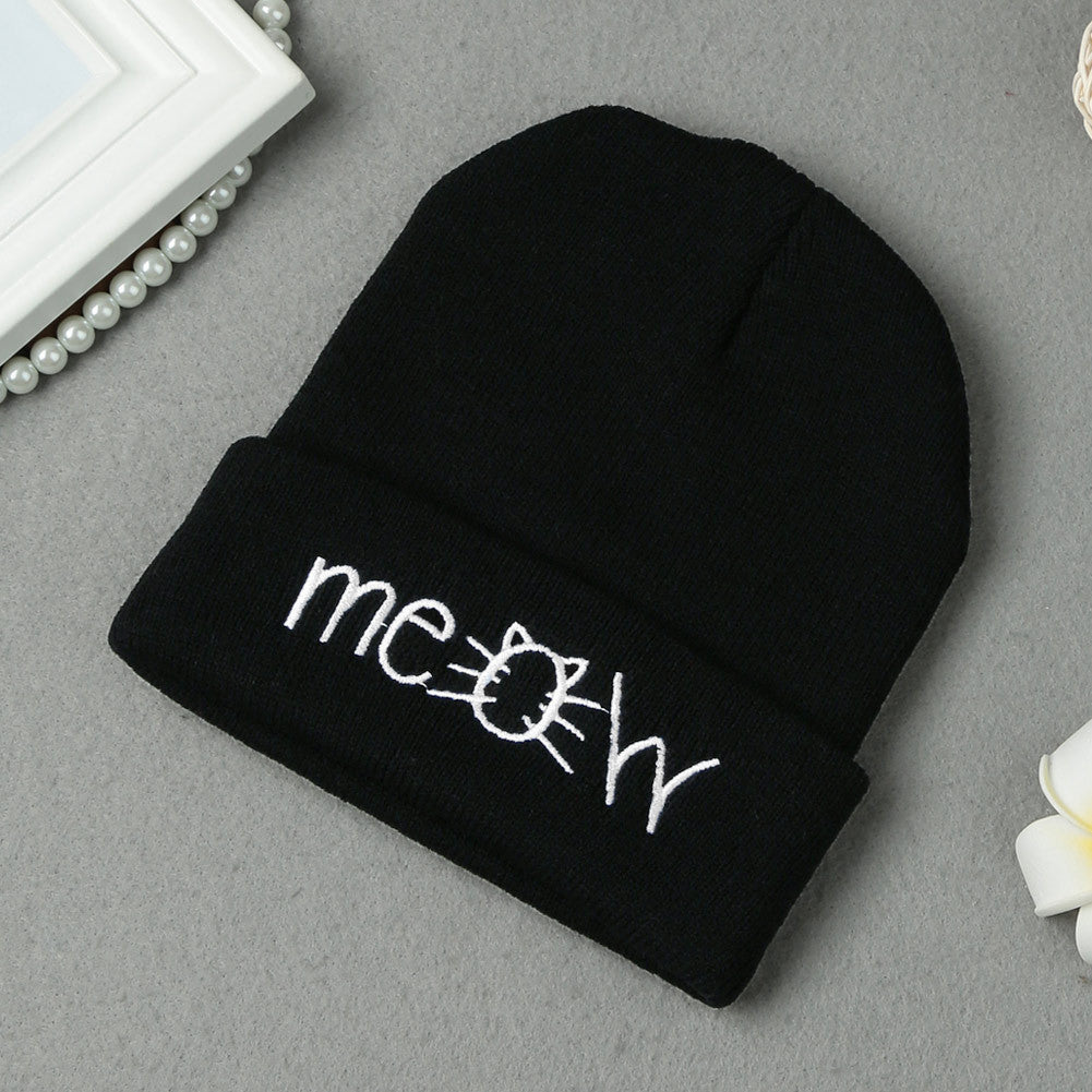 letter meow cap women casual hip hop hats knitted skullies beanie warm girls beanies bonnet femme mom hats gorro J4U66