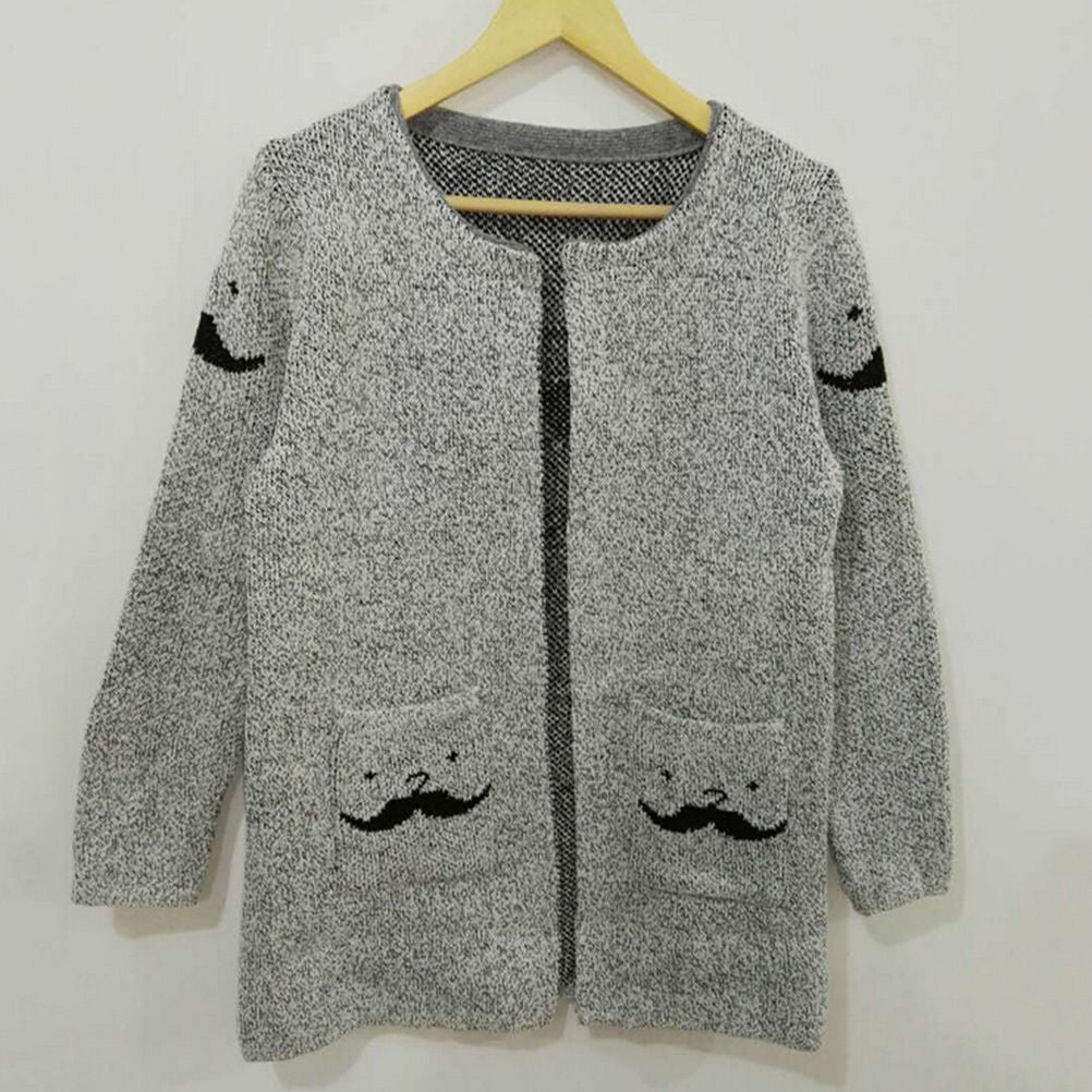 Long Sleeve Short Knitted Cardigan CasualWomen's Cardigan Mustache Sweaters J4U66
