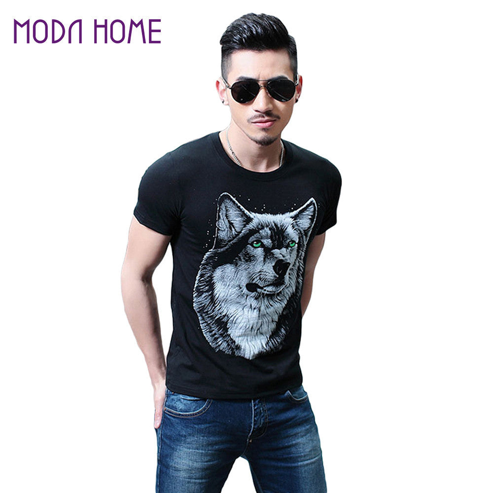 men cotton t-shirts 3d print wolf animal pattern short sleeve funny t-shirtss plus size casual tops tee camisetas black J4U66