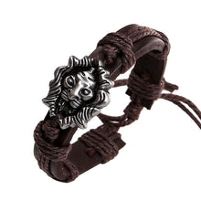 Men's Bracelet Jewelry Handmade Braided Lion Head Wrap Wrist Leather Cuff Bracelet J4U66