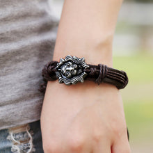 Men's Bracelet Jewelry Handmade Braided Lion Head Wrap Wrist Leather Cuff Bracelet J4U66