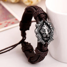 Men's Bracelet Jewelry Handmade Braided Lion Head Wrap Wrist Leather Cuff Bracelet J4U66