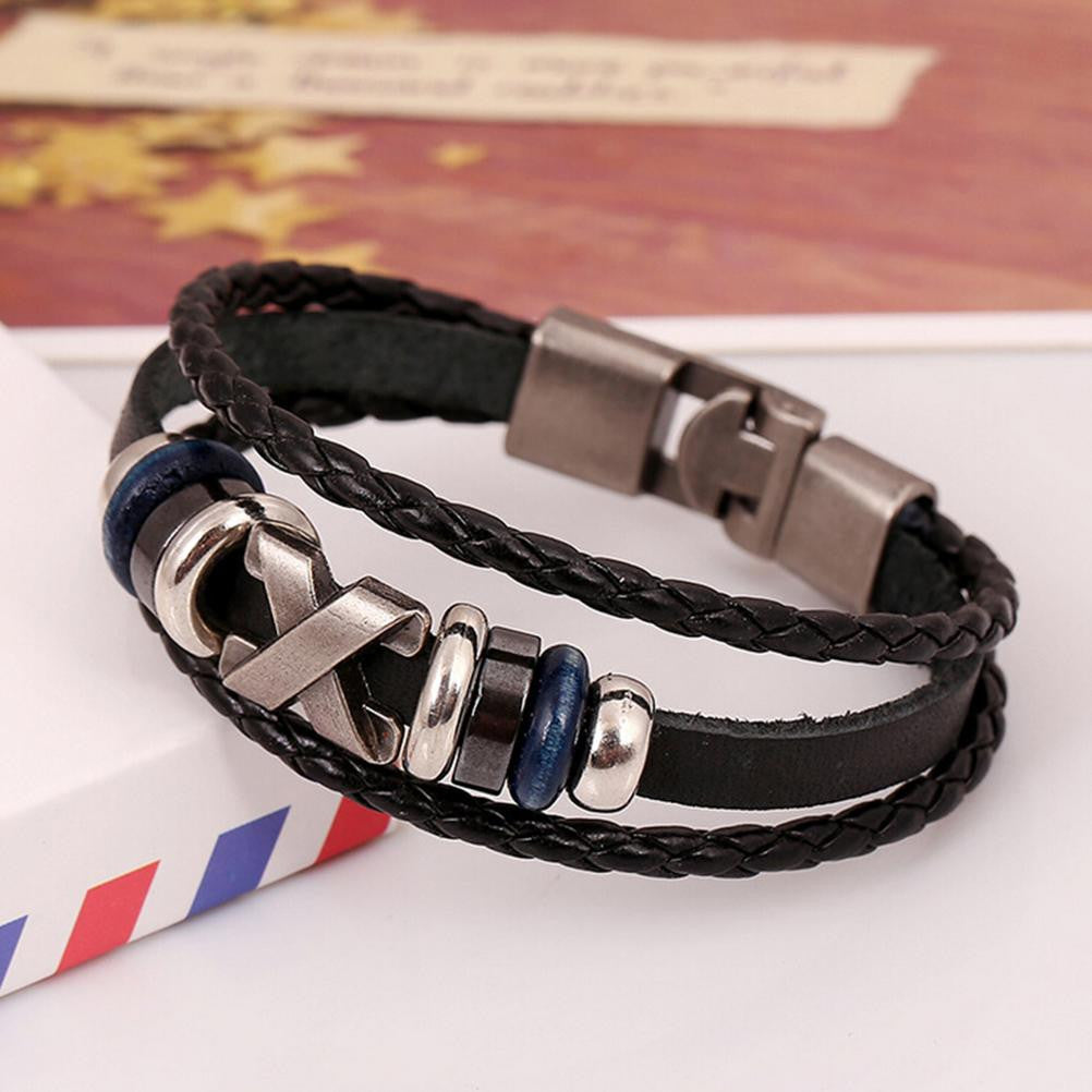 Men's Bracelets Bohemian Leather Jewelry Rhinestone Crystal Handmade Metal Beaded Mens Bracelets J4U66