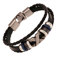 Men's Bracelets Bohemian Leather Jewelry Rhinestone Crystal Handmade Metal Beaded Mens Bracelets J4U66
