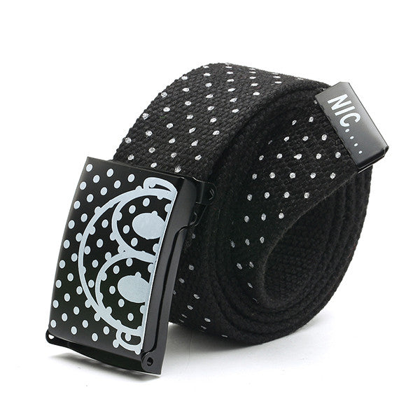 Fashion Mens Canvas Waist Belts Smooth Buckle Polka Dots Waistband Straps Belt J4U66
