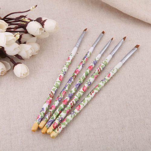 5pcs nail brushes set nail art wood uv gel salon pen flat brush kit J4U66