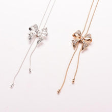 Noble Alloy Rhinestone Bow Necklace Long Sweater Chain Pendant Necklace J4U66
