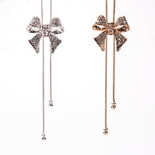 Noble Alloy Rhinestone Bow Necklace Long Sweater Chain Pendant Necklace J4U66