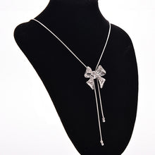 Noble Alloy Rhinestone Bow Necklace Long Sweater Chain Pendant Necklace J4U66