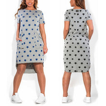 Fashion Print Star Women Dresses bBg Sizes NEW Plus Size Women Clothing Knee-Length Dress Casual Loose Dress J4U66