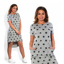 Fashion Print Star Women Dresses bBg Sizes NEW Plus Size Women Clothing Knee-Length Dress Casual Loose Dress J4U66