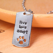 Rectangular Dog Tag Style Pendant Necklace Cat Dog "live love adopt"Pet Rescue Paw Print Tag Jewelry J4U66