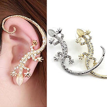 Rhinestone Ear cuff Earrings,luxury Elegant rose gold exaggerated gecko lizards and snake Stud Earrings J4U66