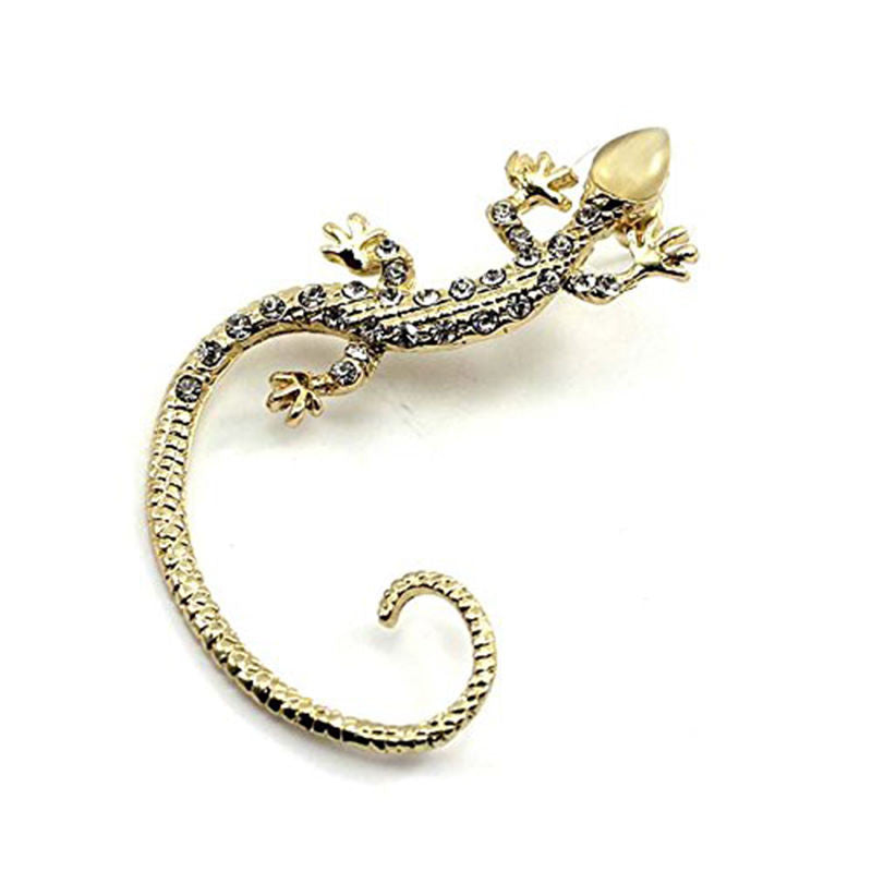 Rhinestone Ear cuff Earrings,luxury Elegant rose gold exaggerated gecko lizards and snake Stud Earrings J4U66
