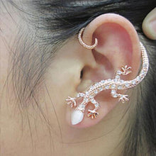 Rhinestone Ear cuff Earrings,luxury Elegant rose gold exaggerated gecko lizards and snake Stud Earrings J4U66