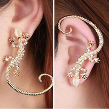 Rhinestone Ear cuff Earrings,luxury Elegant rose gold exaggerated gecko lizards and snake Stud Earrings J4U66
