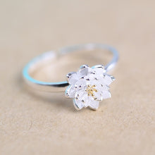 romantic lotus flower plant silver sterling silver adjustable ring jewelry accessory for women girls bride wedding party J4U66
