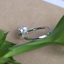 romantic lotus flower plant silver sterling silver adjustable ring jewelry accessory for women girls bride wedding party J4U66