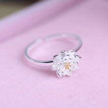 romantic lotus flower plant silver sterling silver adjustable ring jewelry accessory for women girls bride wedding party J4U66