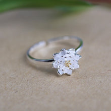 romantic lotus flower plant silver sterling silver adjustable ring jewelry accessory for women girls bride wedding party J4U66
