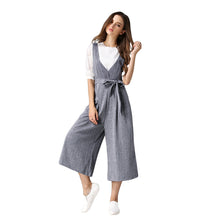 rompers womens jumpsuits contrast stripe v neck sleeveless belt wide leg pants pockets zipperclosure playsuit J4U66