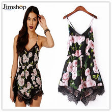 Fashion Rorompers Womens Jumpsuit Floral Lace Chiffon Print Bodycon Bodysuits,Party Playsuit Off Shoulder Romper  J4U66