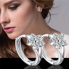Round Crystal Earrings Silver Plated Zircon Snowflake Ear Stud Earrings For Girls Gifts Women Ladies Jewelry J4U66