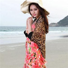 Sexy Chiffon Blouses Women Long Sleeve Notched Leopard Blouses Shirts Women Long Shirts Tops One Size J4U66