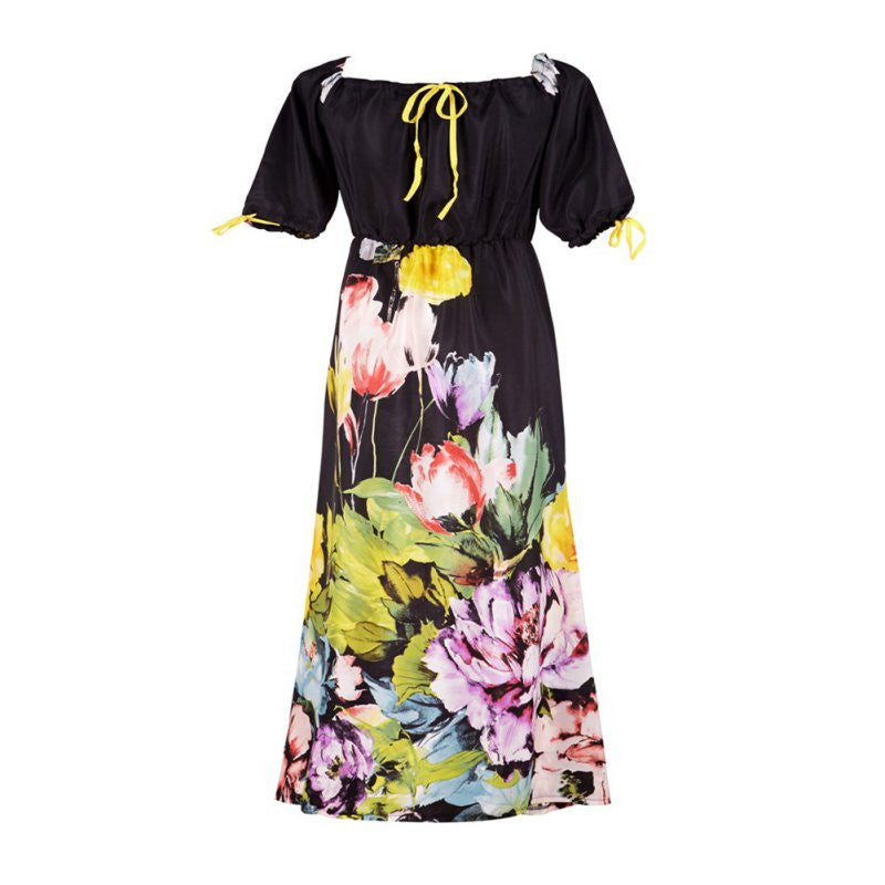 sexy women dress off the shoulder half sleeve floral print vestidos party dresses J4U66