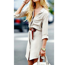 Fashion Sexy Women V-neck Long Sleeve Loose Tops Blouse Short Mini Button Shirt Dresses PY3 J4U66