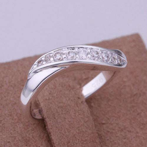 Silver Ring Sterling Silver Women Jewelry Inlaid Stone Twisted Wave Ring  J4U66