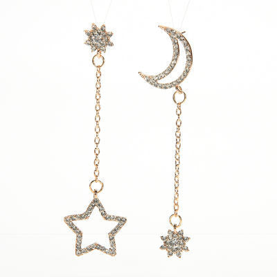 Small Fresh Snowflake Tassel Long Section Earrings For Women Women Stars Moon Asymmetrical Stud Earrings J4U66