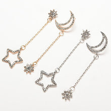 Small Fresh Snowflake Tassel Long Section Earrings For Women Women Stars Moon Asymmetrical Stud Earrings J4U66