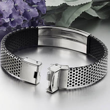 Fashion Stainless Steel Silver and Black Leather Cuff Bangle Bracelet Men Wristband Gift J4U66