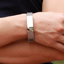 Fashion Stainless Steel Silver and Black Leather Cuff Bangle Bracelet Men Wristband Gift J4U66