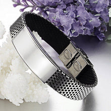 Fashion Stainless Steel Silver and Black Leather Cuff Bangle Bracelet Men Wristband Gift J4U66