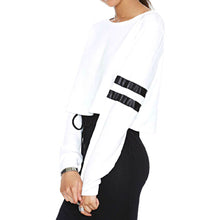Street Casual Striped O-neck Short Long-sleeve Bare Midriff Sweatshirt Top Pullovers Jumper S M L J4U66
