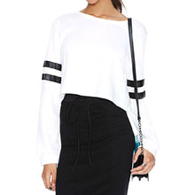 Street Casual Striped O-neck Short Long-sleeve Bare Midriff Sweatshirt Top Pullovers Jumper S M L J4U66