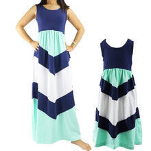 Fashion Style Family Matching Outfits Mother And Daughter Sleeveless Striped Patchwork Long Dress LE4 J4U66