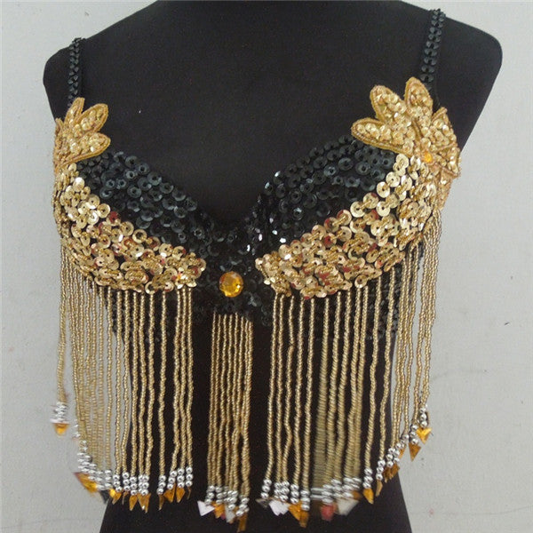 style women sexy folded paillette bead costume chiffon belly dance bra tops J4U66