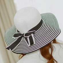 beach bohemia headwear women straw sun hat wide brim stripes bow floppy cap chapeu feminino black J4U66
