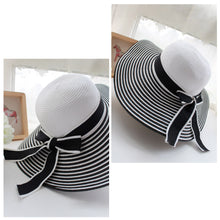 beach bohemia headwear women straw sun hat wide brim stripes bow floppy cap chapeu feminino black J4U66