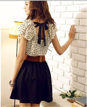 korean women lady chiffon dress short sleeve polka dots waist casual dresses super worthy J4U66